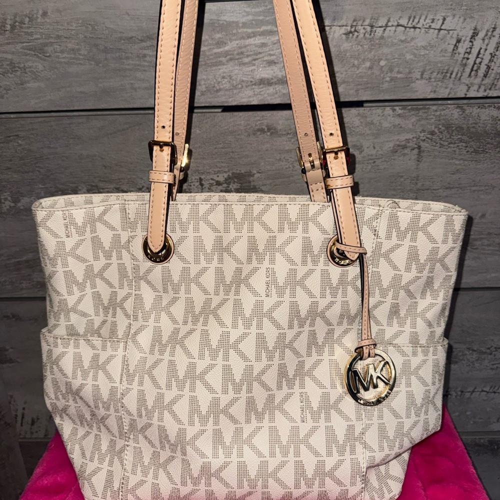 Michael Kors Cream and Tan Signature Shoulder Bag